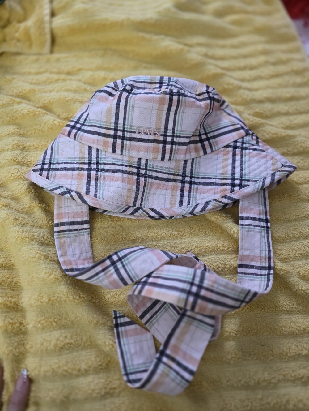 Levi's Pink Plaid Bucket Hat with Chin Straps